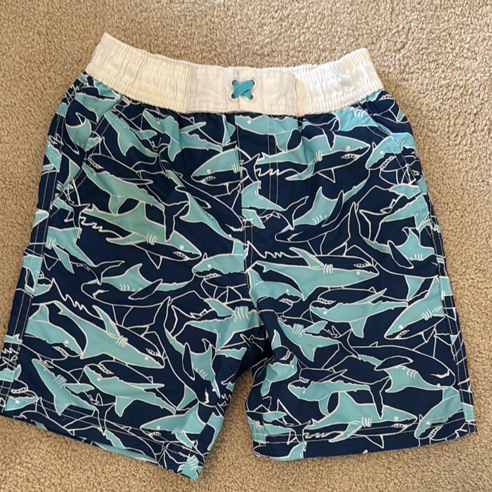 Kids Shark Print Swim Trunks - Blue